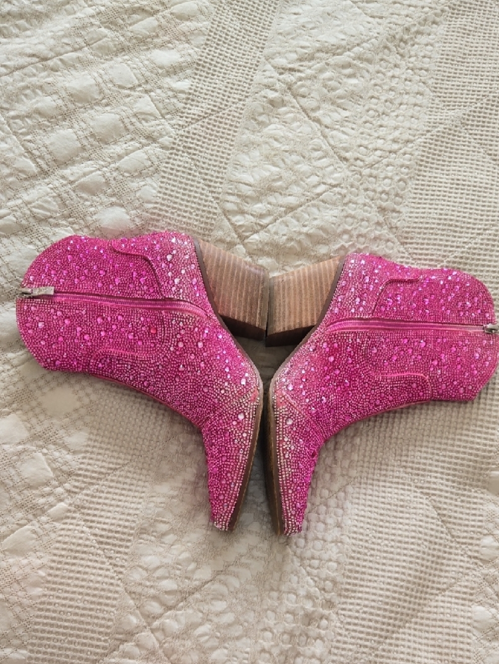 Hot Pink Rhinestone Cowgirl Western Sparkly Ankle Boots Size 7 - Picture 3 of 10